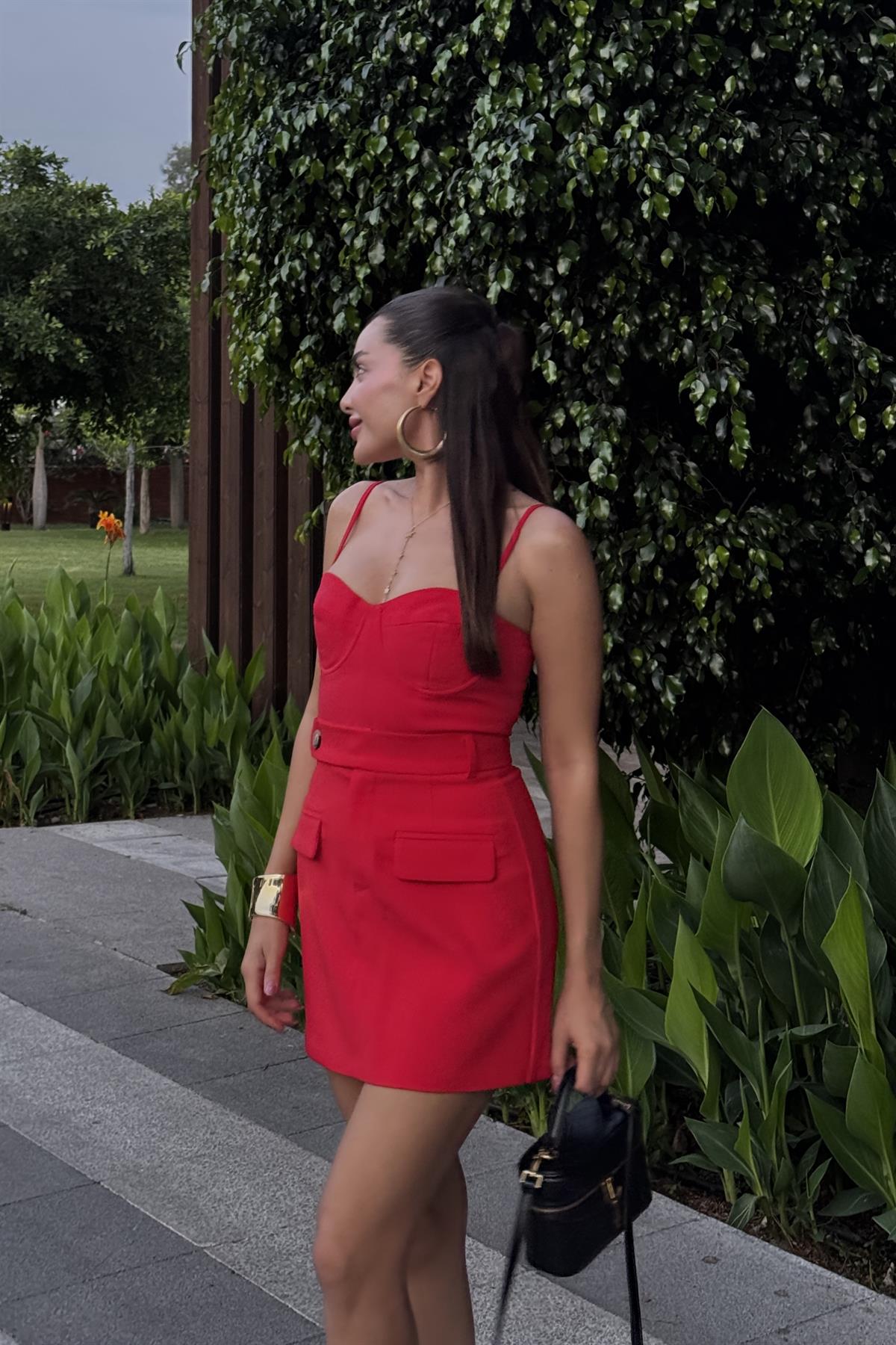 Brian Kırmızı Cep Detaylı Etek 