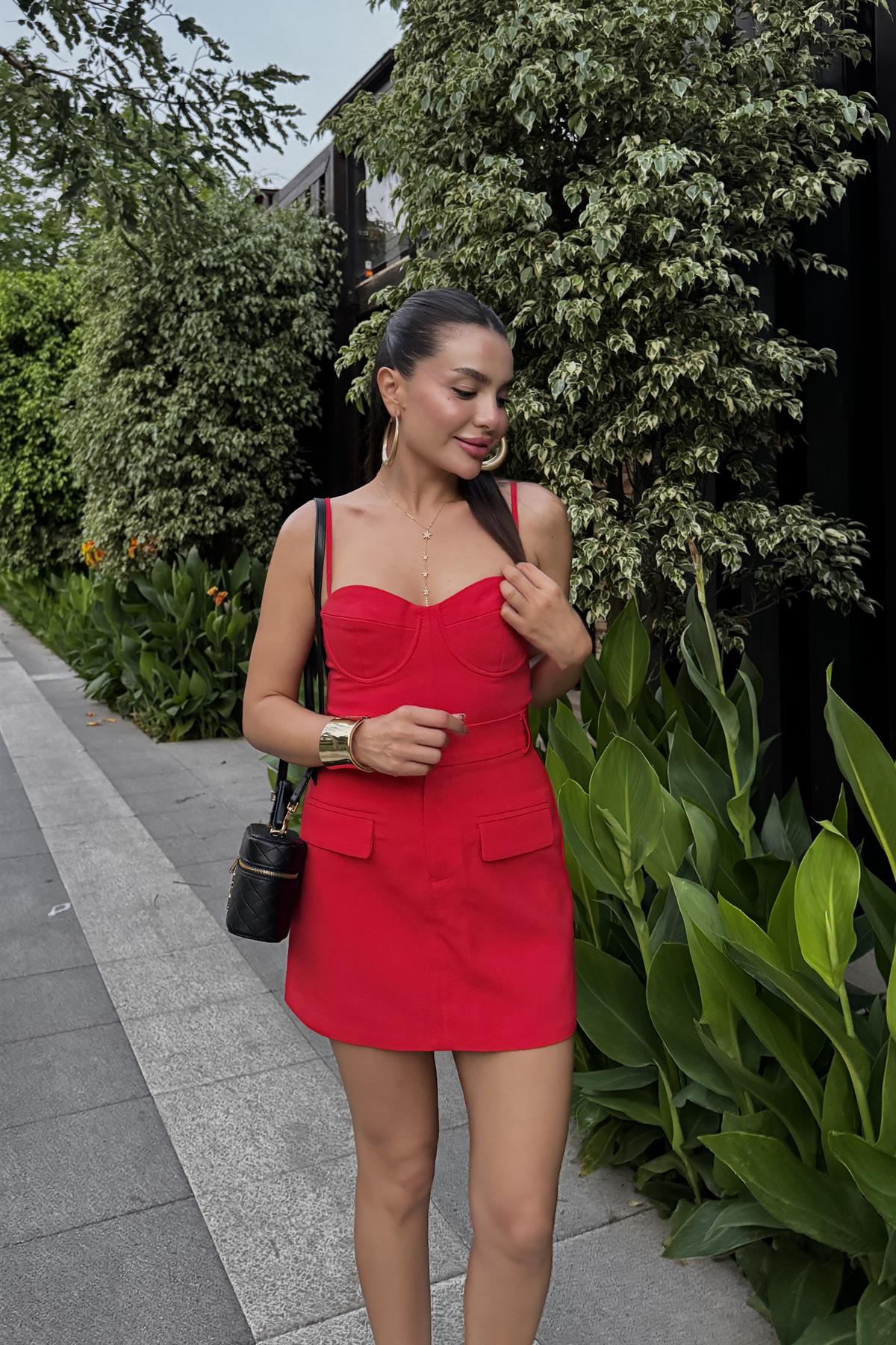 Brian Kırmızı Cep Detaylı Etek 