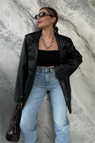 Brıenne siyah deri blazer ceket