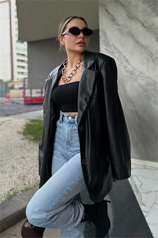 Brıenne siyah deri blazer ceket