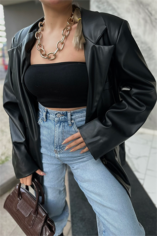 Brıenne siyah deri blazer ceket