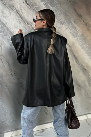 Brıenne siyah deri blazer ceket
