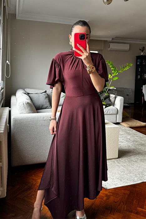 Bristol Asimetrik Kesim Bordo Elbise