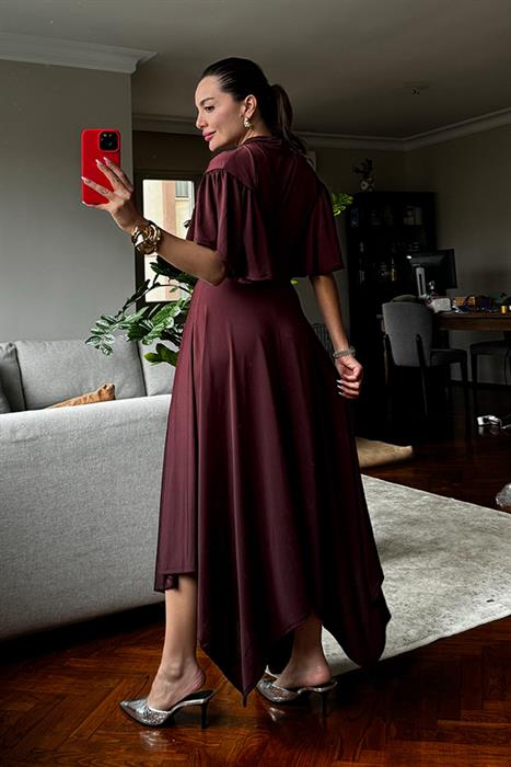Bristol Asimetrik Kesim Bordo Elbise
