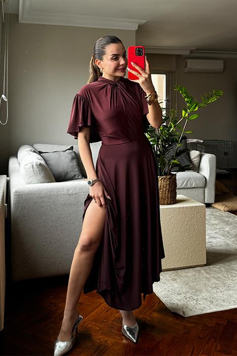 Bristol Asimetrik Kesim Bordo Elbise