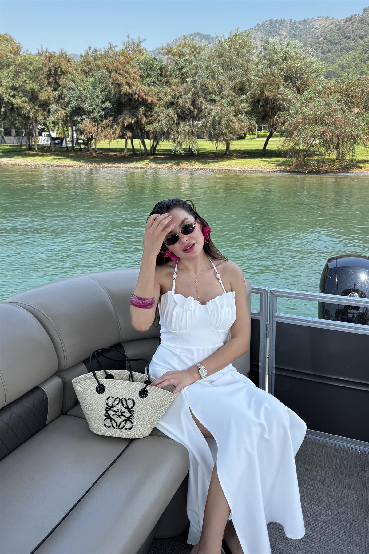 Britney Yırtmaçlı Beyaz Elbise