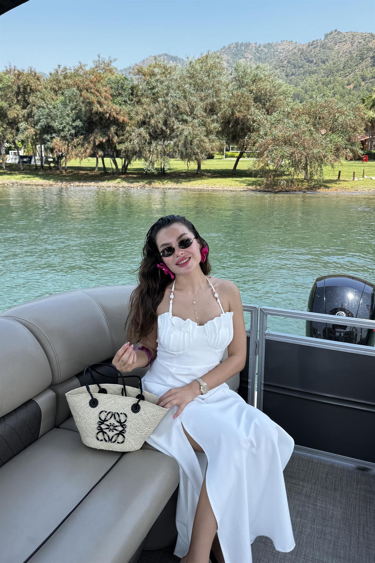 Britney Yırtmaçlı Beyaz Elbise