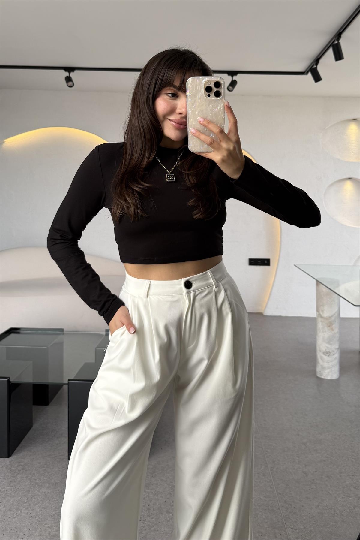 Brodhe Siyah Uzun Kollu Crop