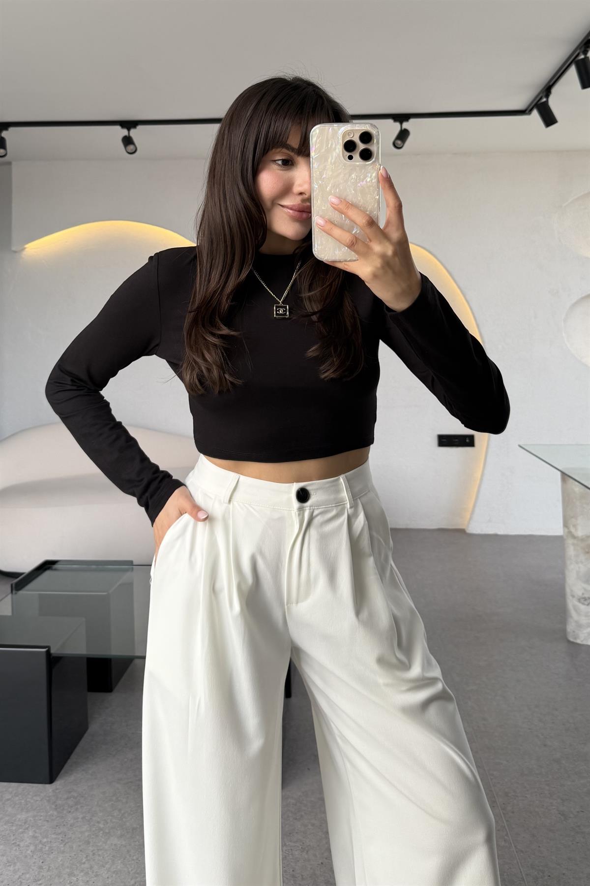 Brodhe Siyah Uzun Kollu Crop