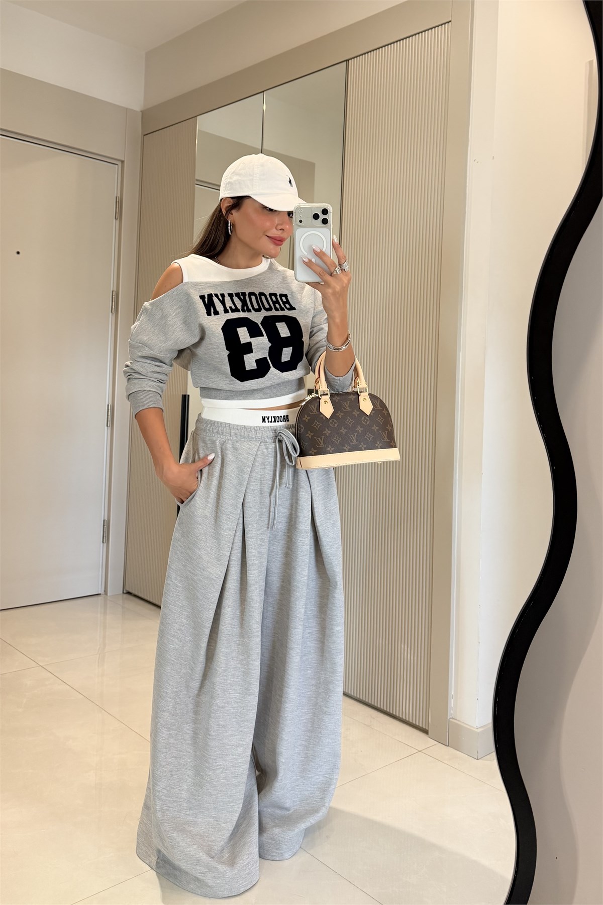 Brooklyn Gri Pileli Wide Leg Pantolon