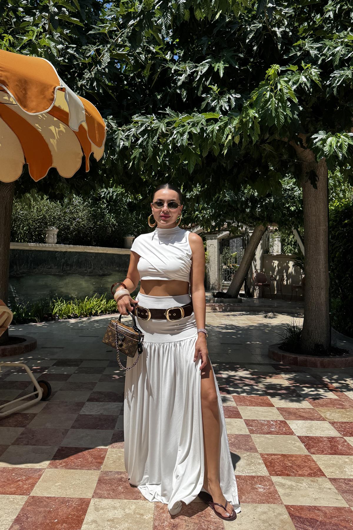 Bubble Beyaz Etek Crop Takım