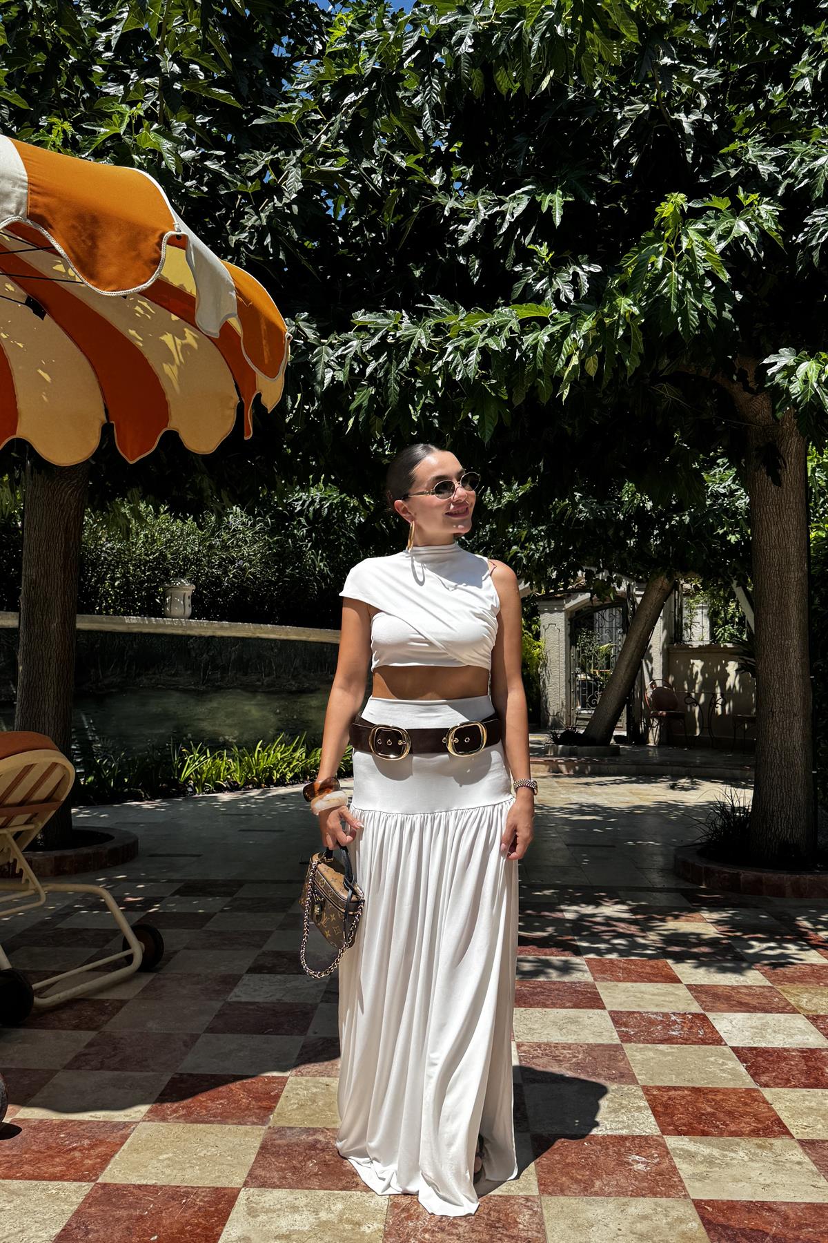Bubble Beyaz Etek Crop Takım