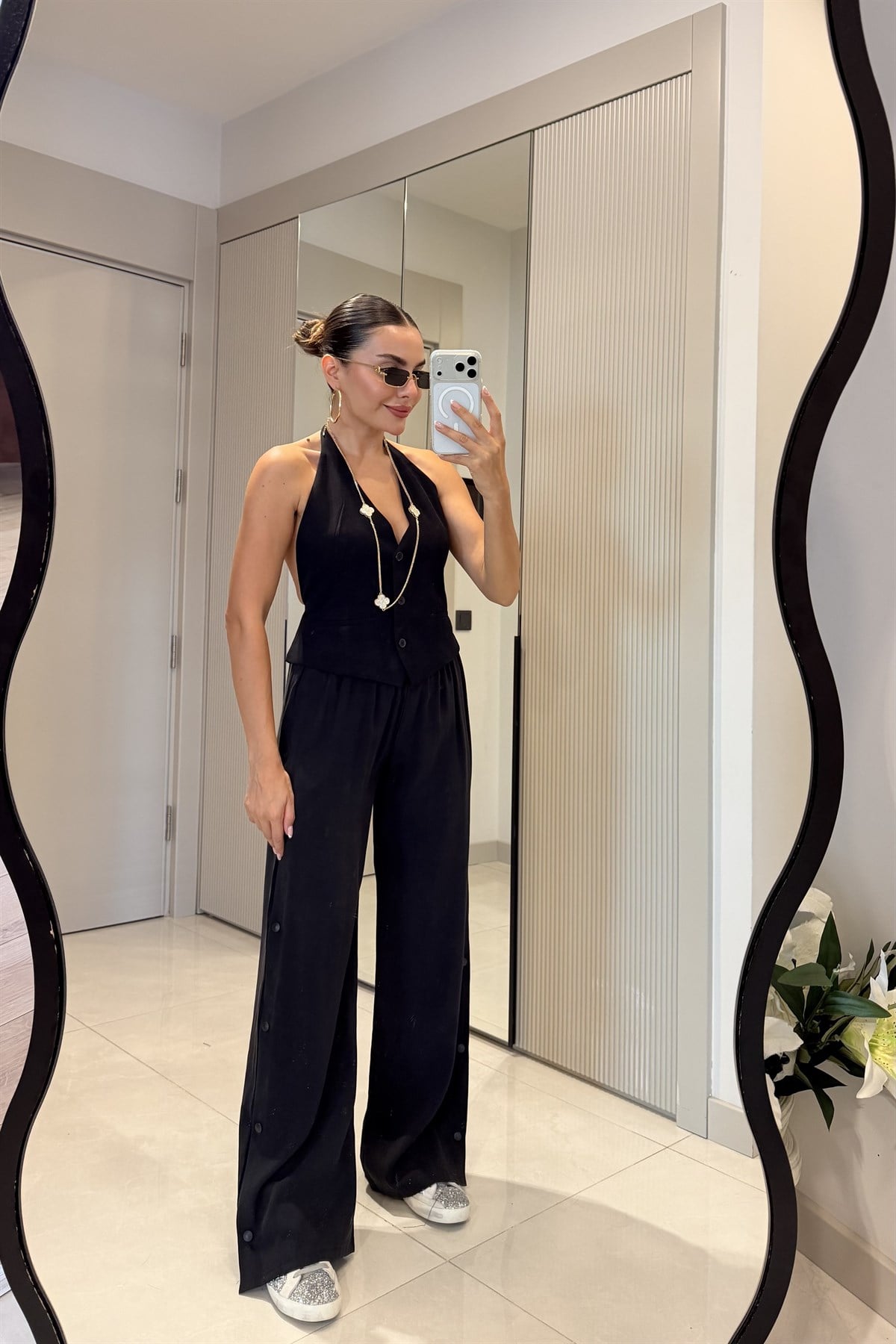 Bunny Siyah Tensel Yanları Çıt Çıt Detay Palazzo Pantolon