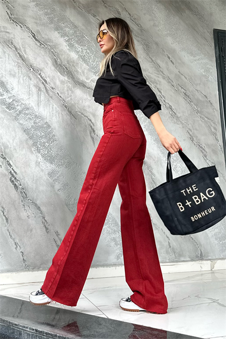 Burgundy ultra yüksek bel palazzo jean