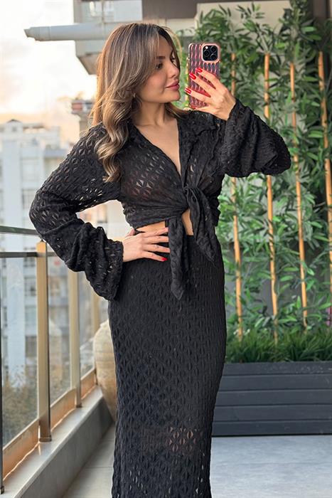 Caelina Yumuşak Dokulu Dantel Etek Gömlek Takım