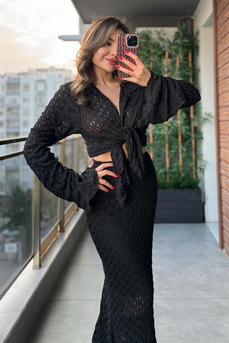 Caelina Yumuşak Dokulu Dantel Etek Gömlek Takım