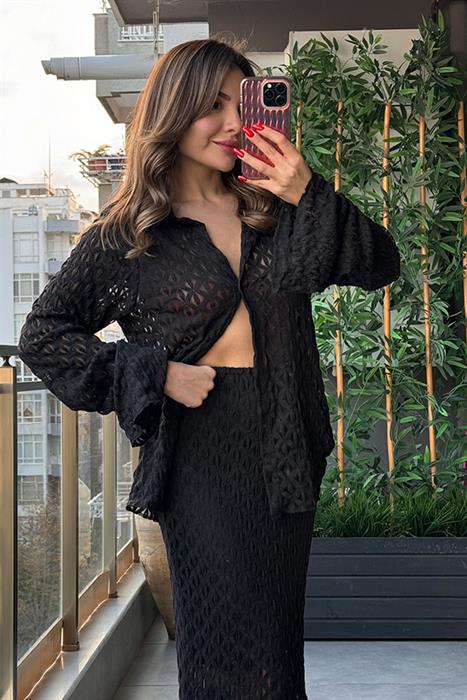 Caelina Yumuşak Dokulu Dantel Etek Gömlek Takım