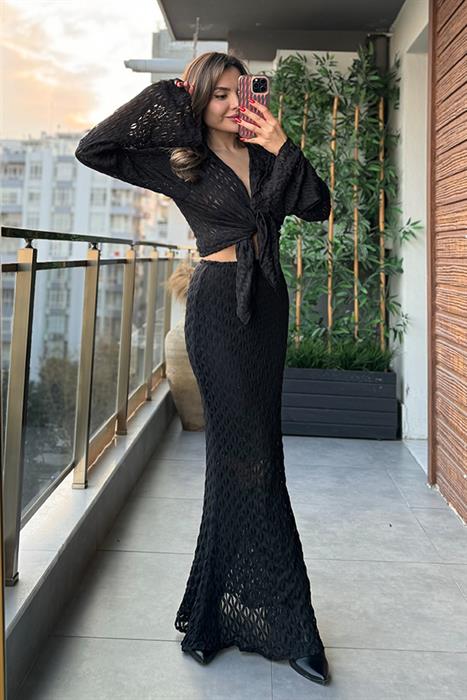 Caelina Yumuşak Dokulu Dantel Etek Gömlek Takım