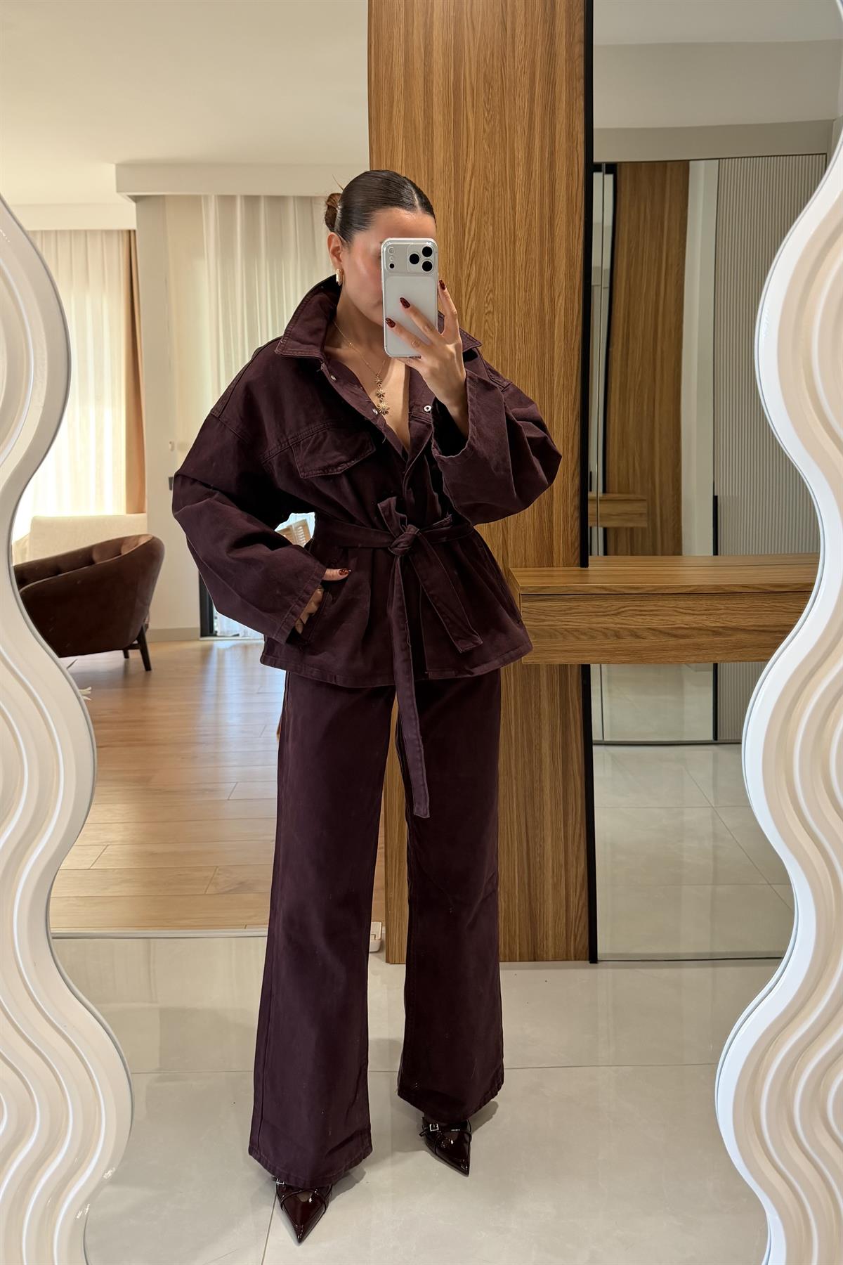 Callow Mürdüm Kuşaklı Denim Takım