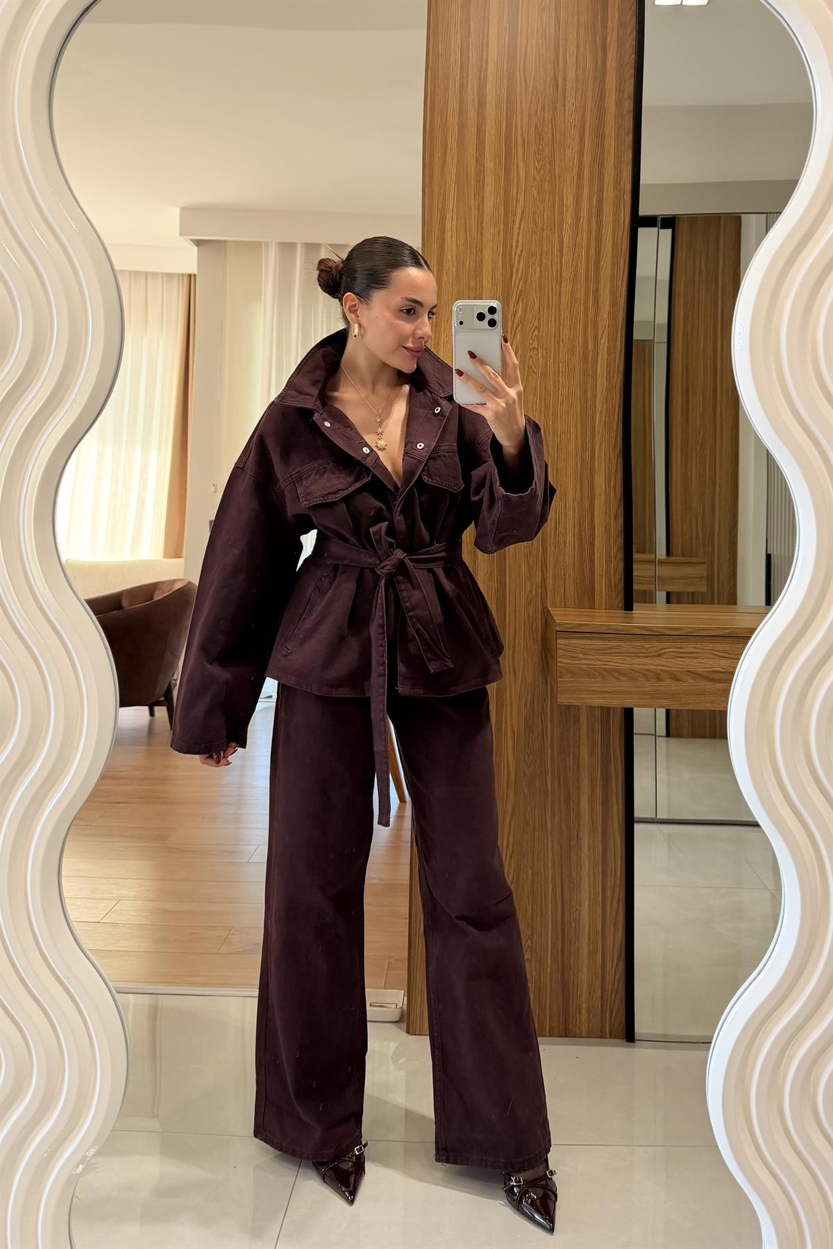 Callow Mürdüm Kuşaklı Denim Takım