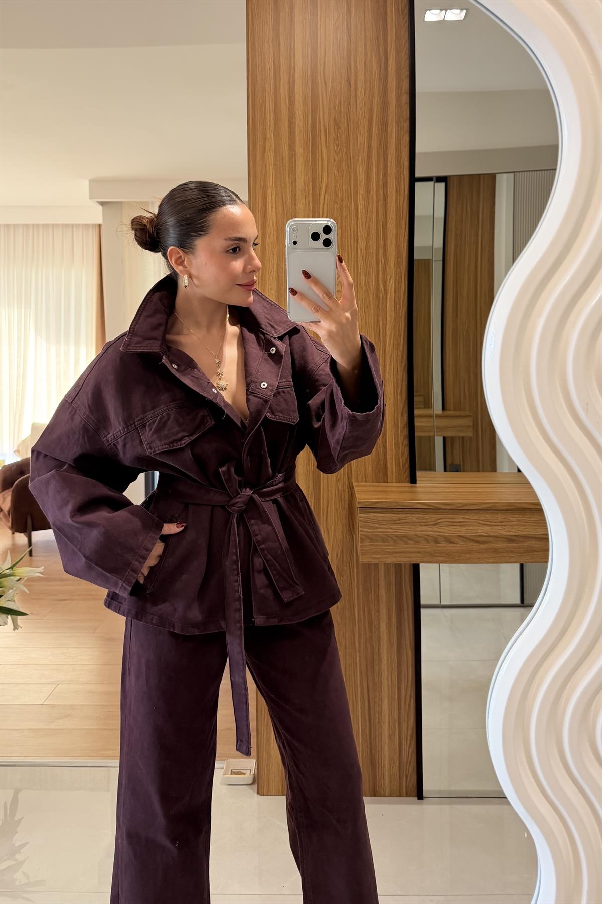 Callow Mürdüm Kuşaklı Denim Takım