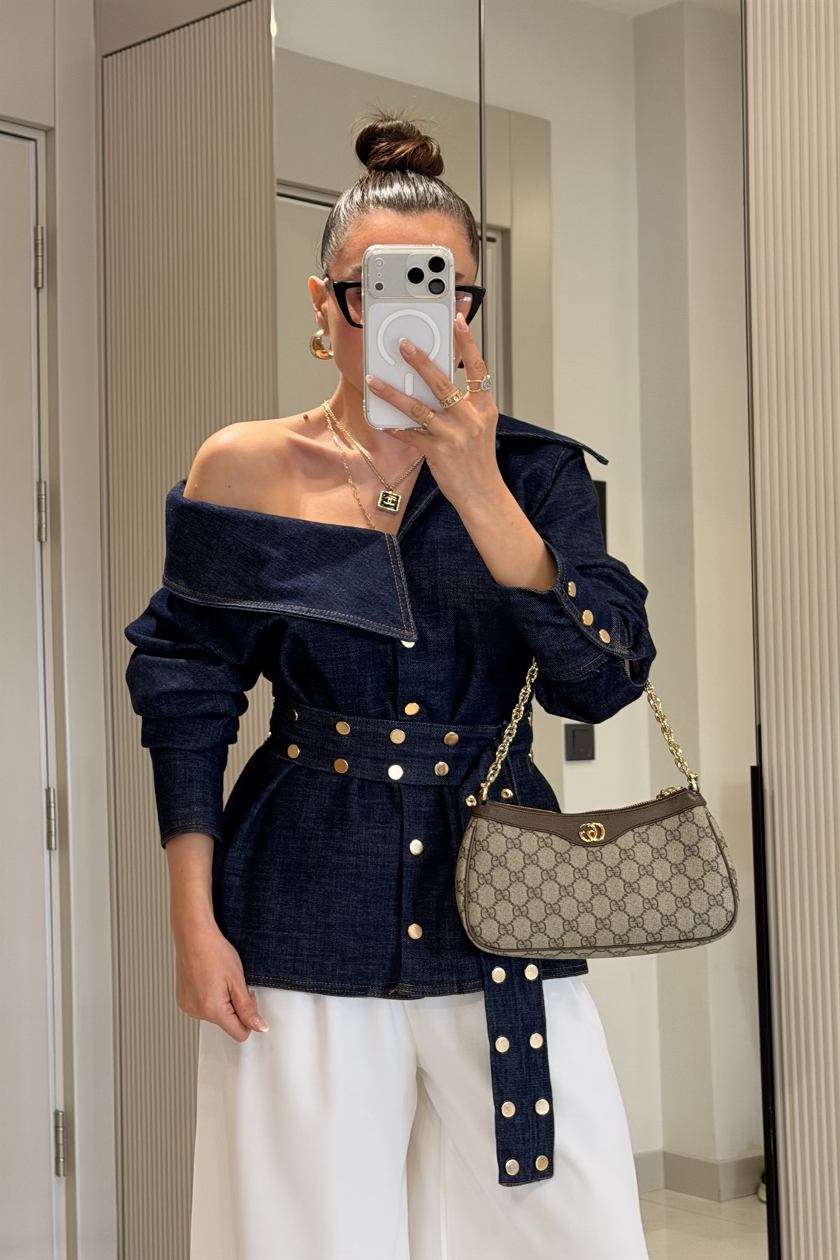 Calmen Denim Zımba Kuşaklı Gömlek