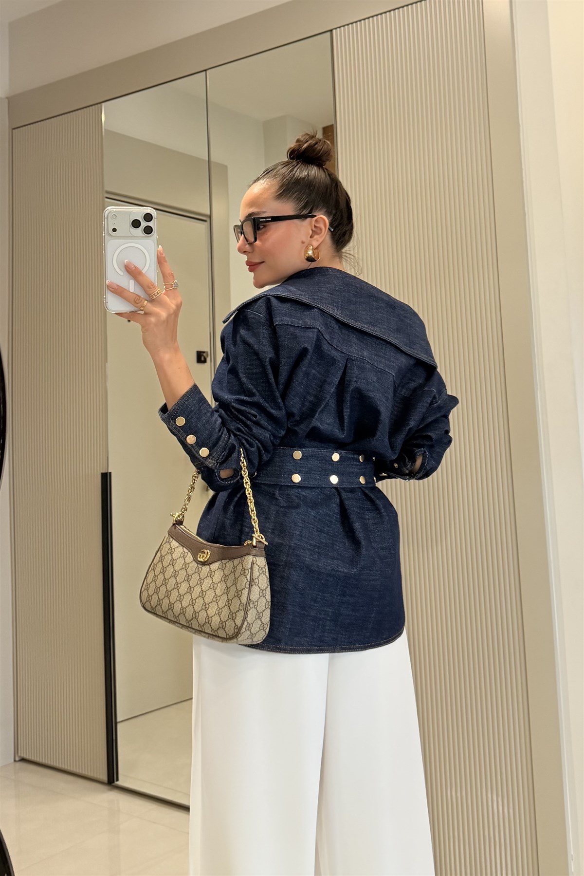 Calmen Denim Zımba Kuşaklı Gömlek