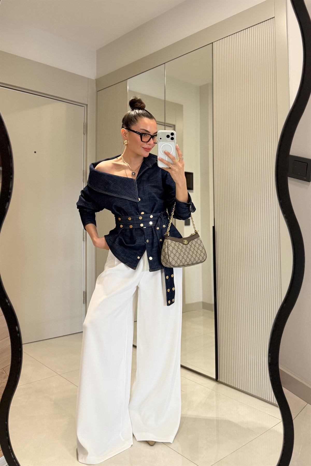 Calmen Denim Zımba Kuşaklı Gömlek