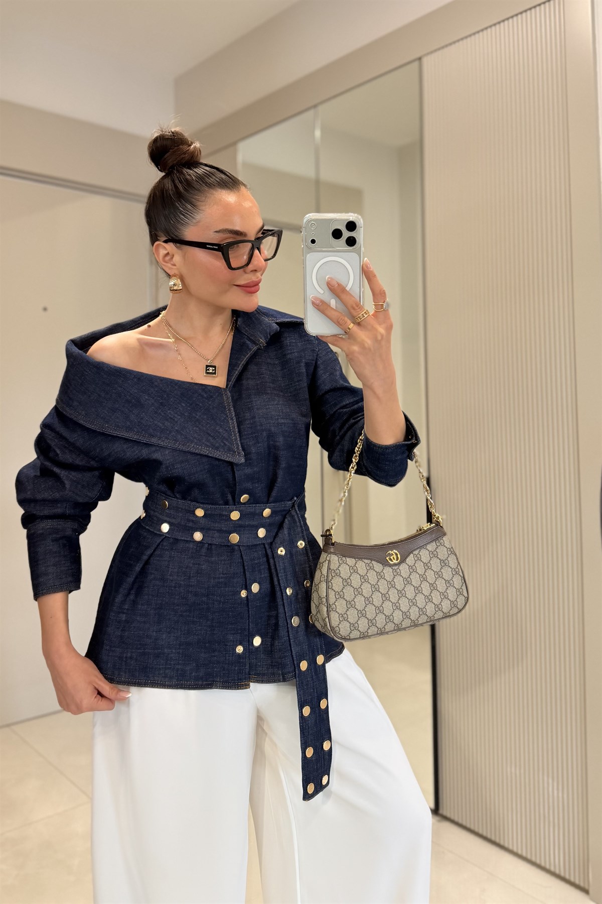 Calmen Denim Zımba Kuşaklı Gömlek