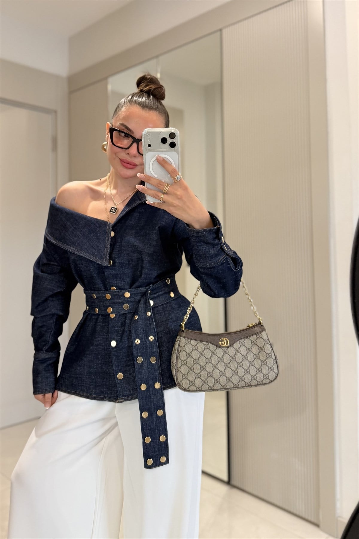 Calmen Denim Zımba Kuşaklı Gömlek