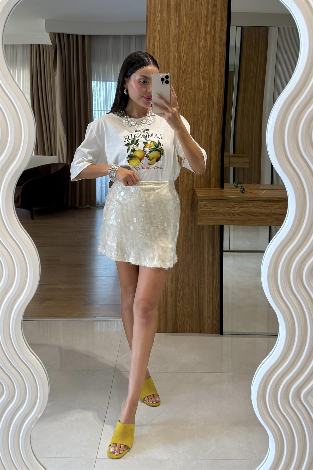 Cameron Beyaz Payet Şort Etek