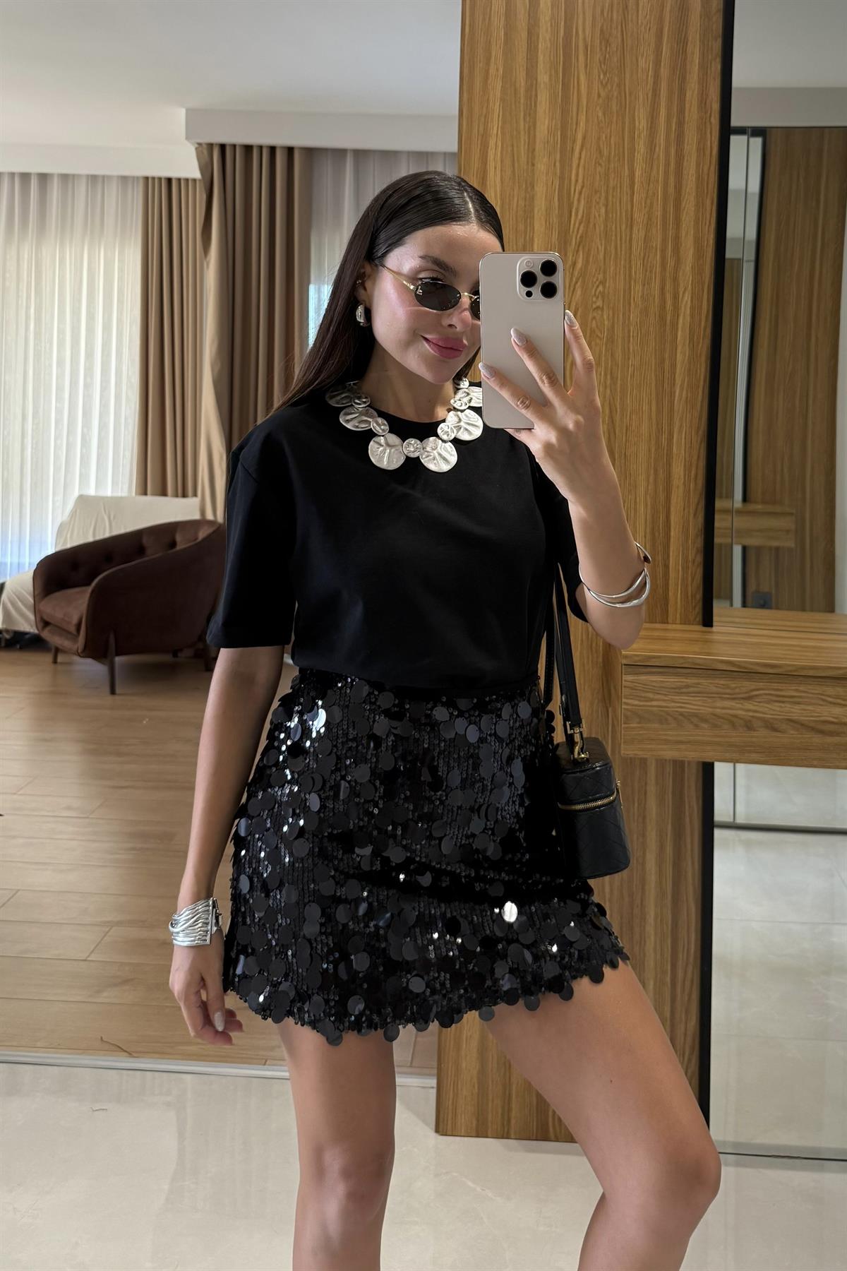 Cameron Siyah Payet Şort Etek