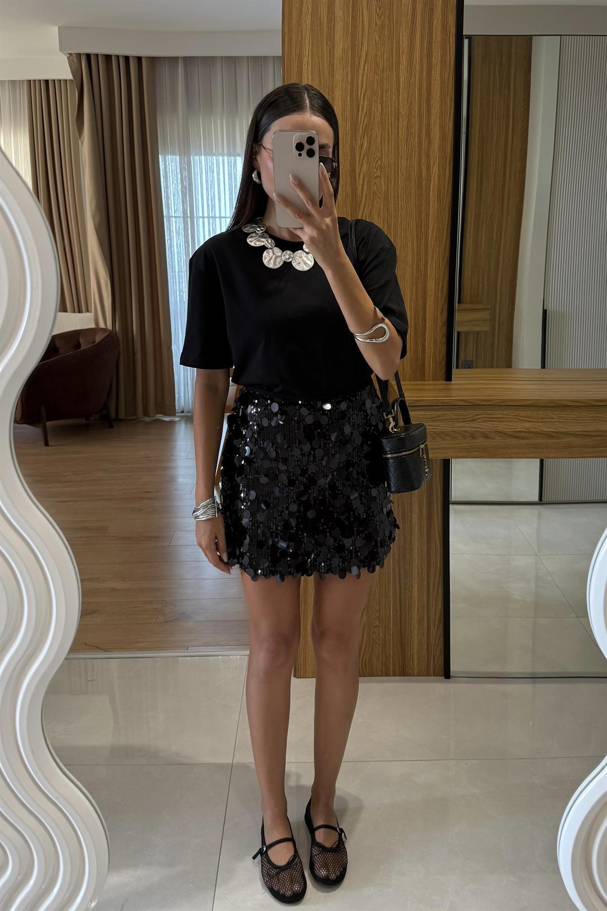 Cameron Siyah Payet Şort Etek