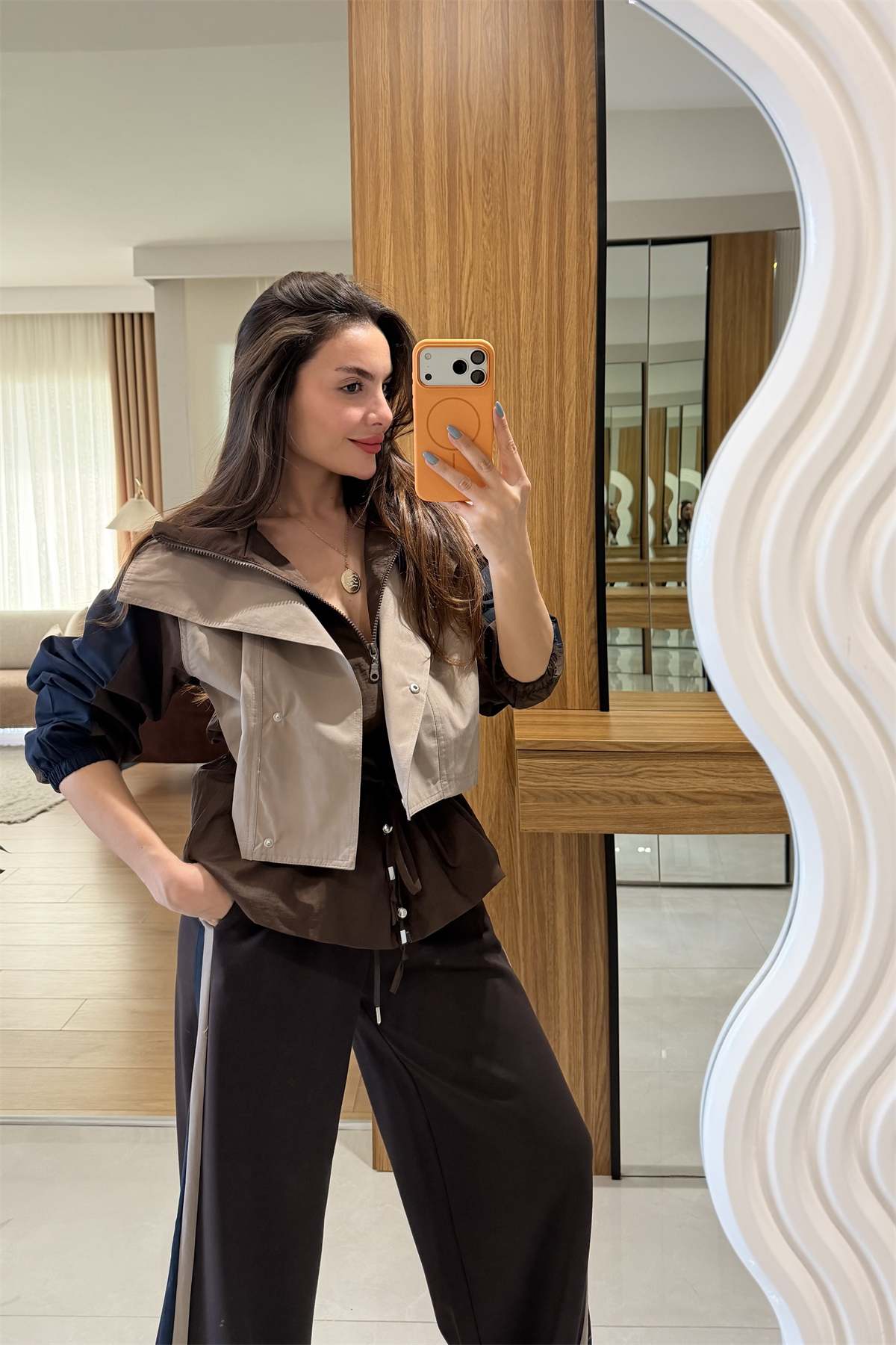 Camila Kahve Trenç Detay Takım