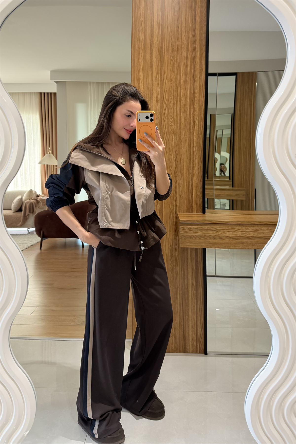 Camila Kahve Trenç Detay Takım