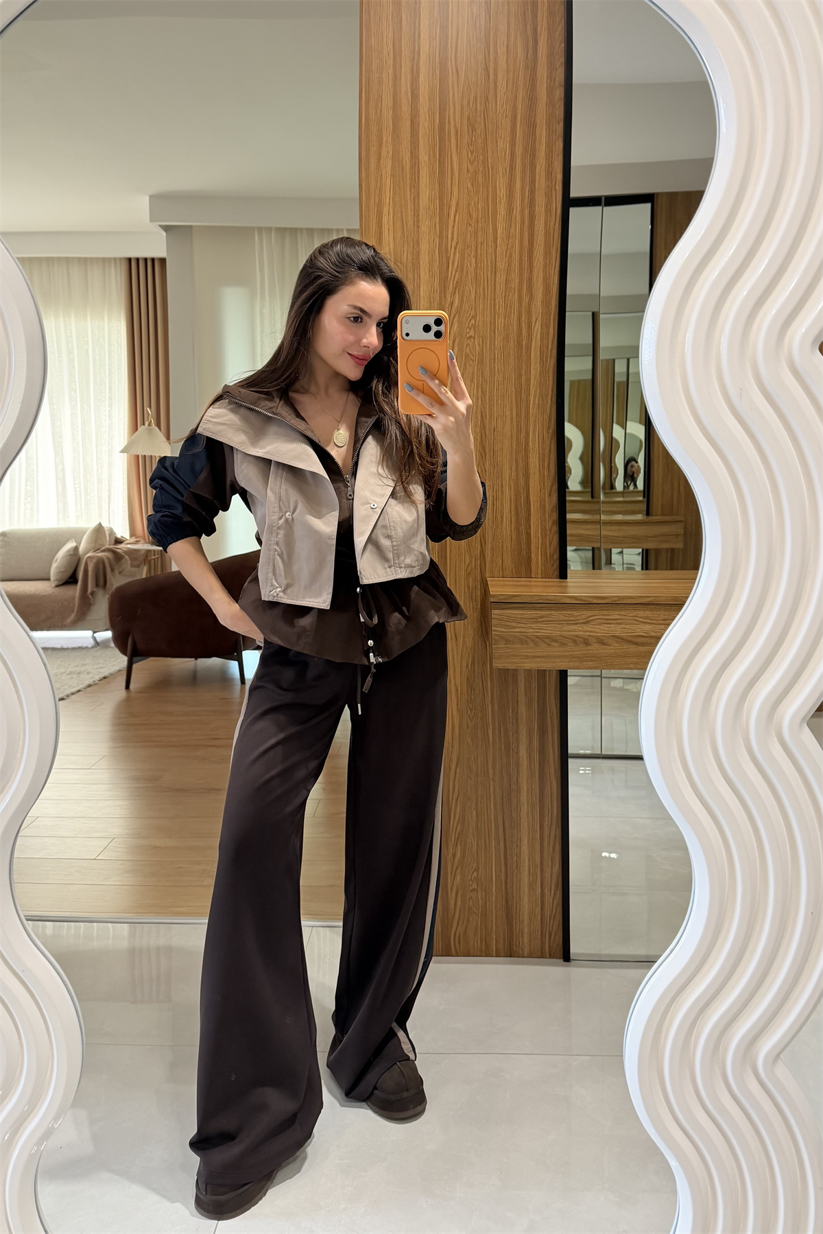Camila Kahve Trenç Detay Takım