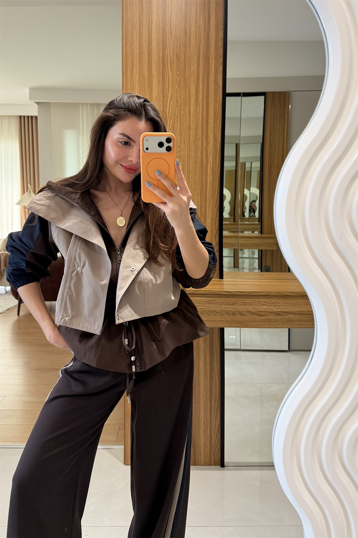 Camila Kahve Trenç Detay Takım