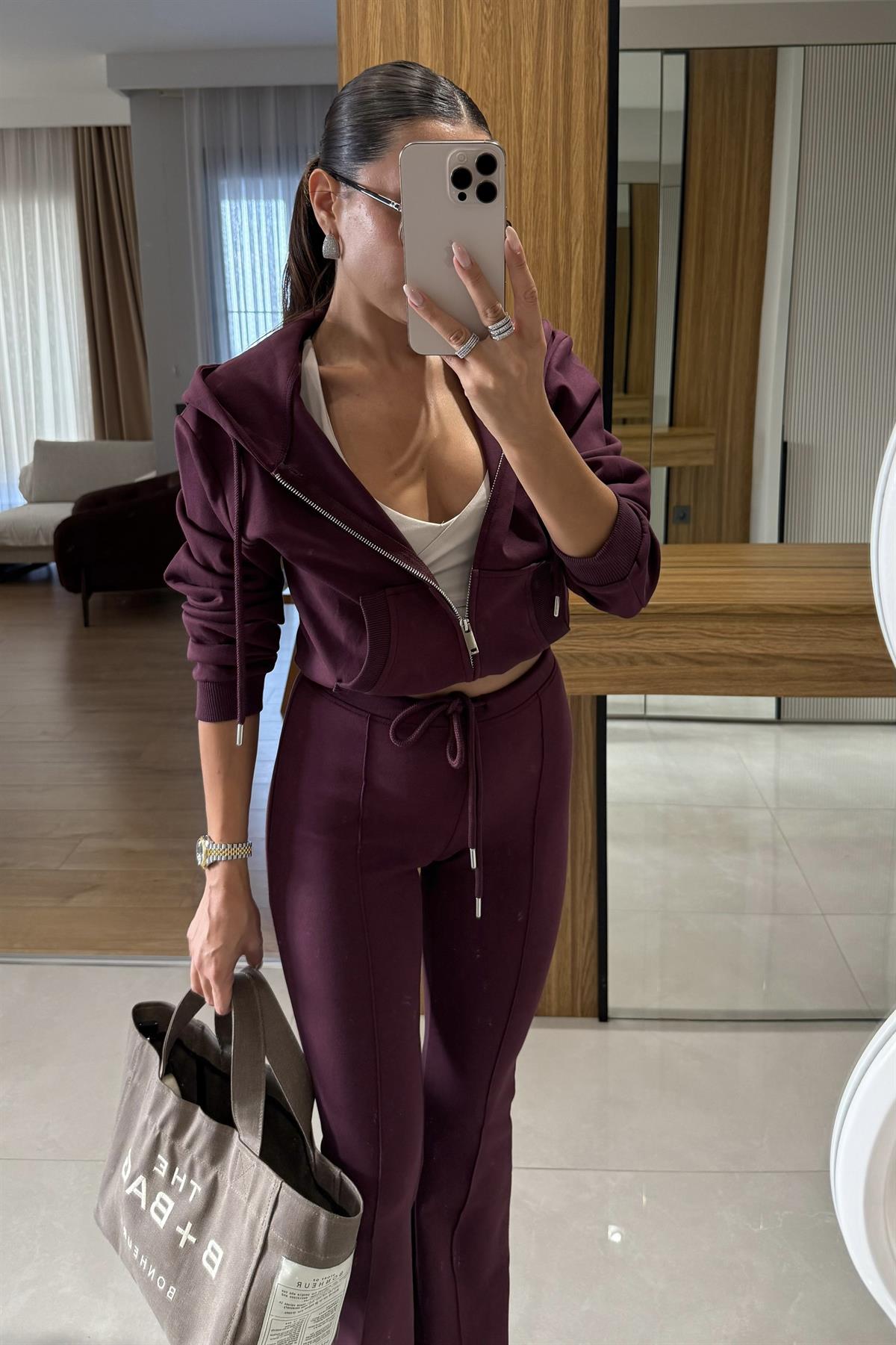 Camille Bordo Kapüşonlu Premium Kumaş Takım