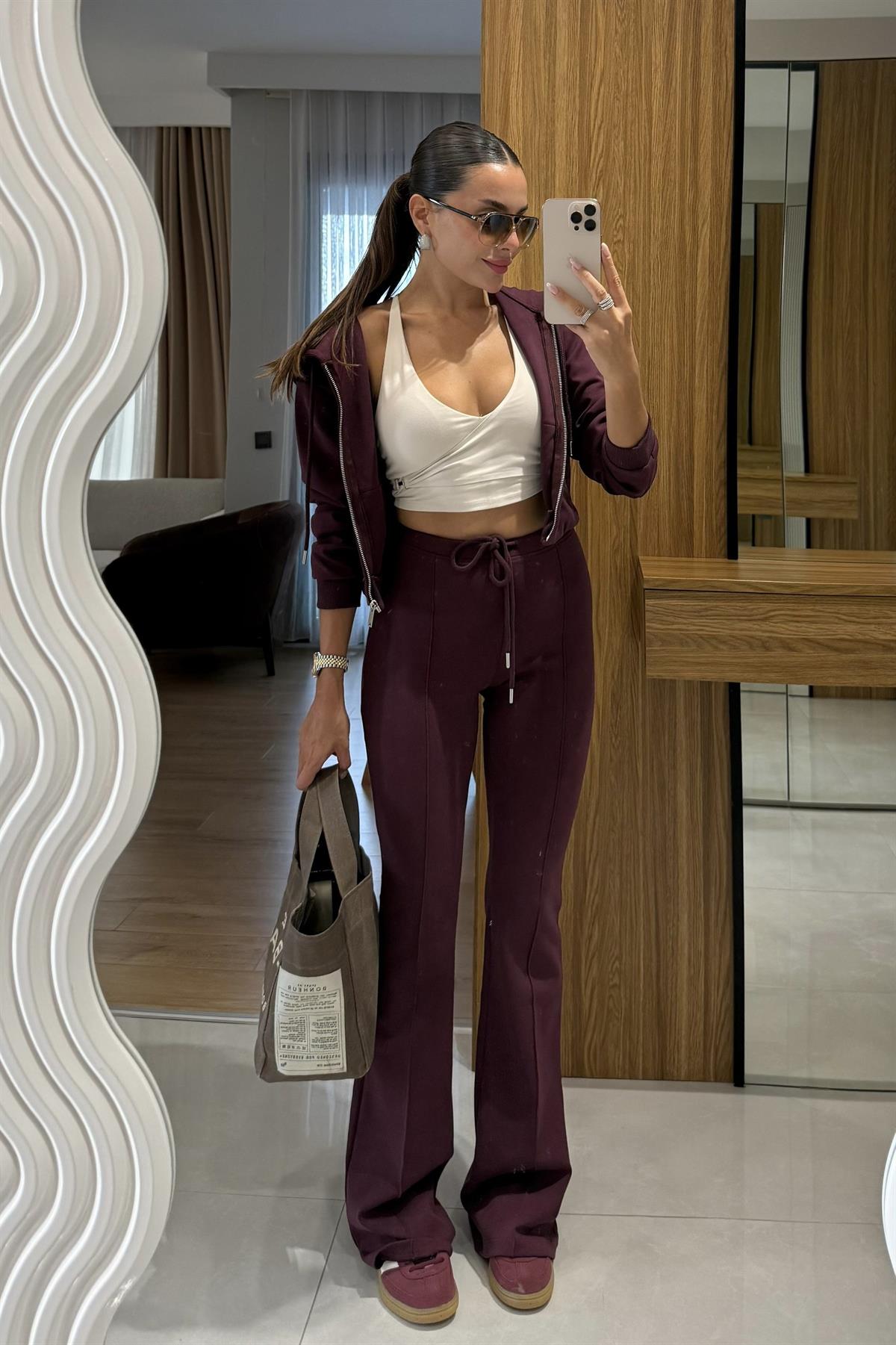 Camille Bordo Kapüşonlu Premium Kumaş Takım