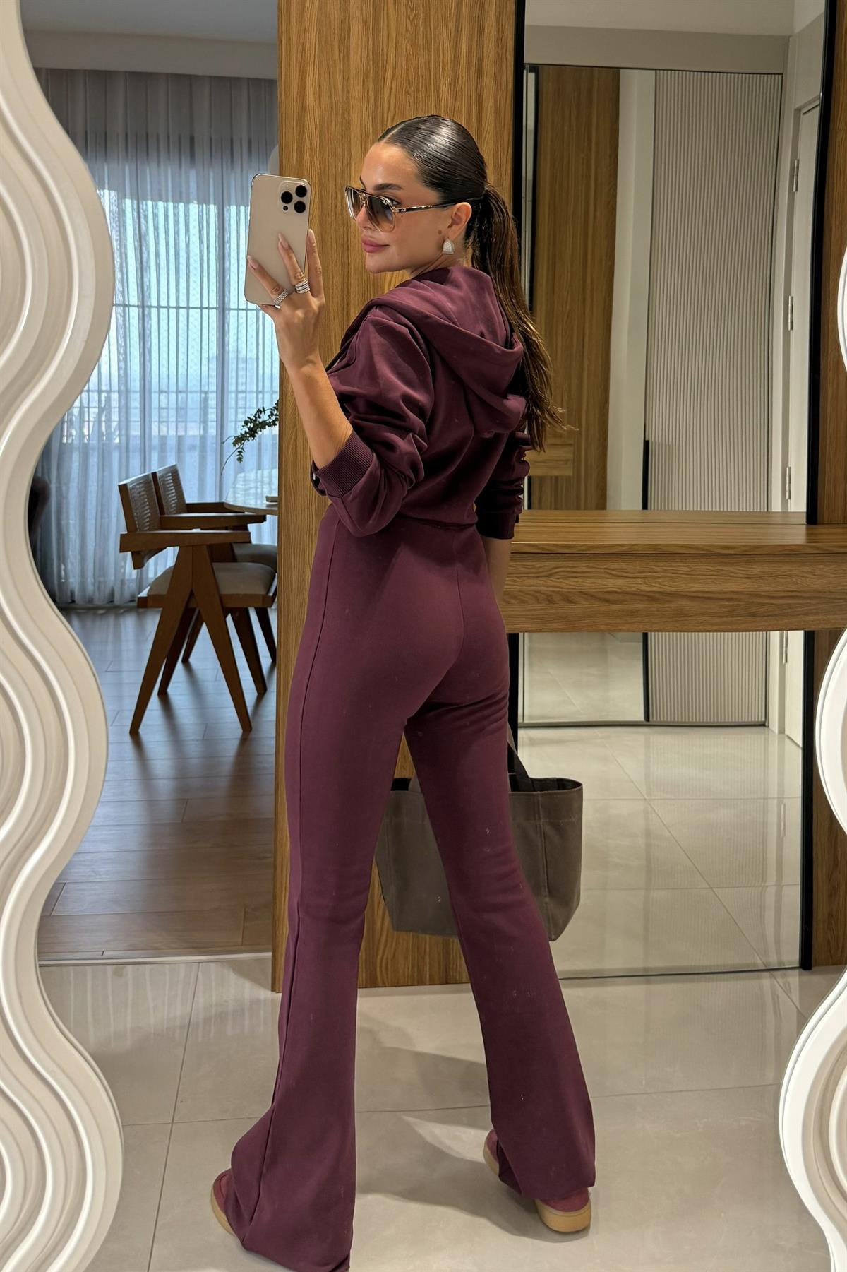Camille Bordo Kapüşonlu Premium Kumaş Takım