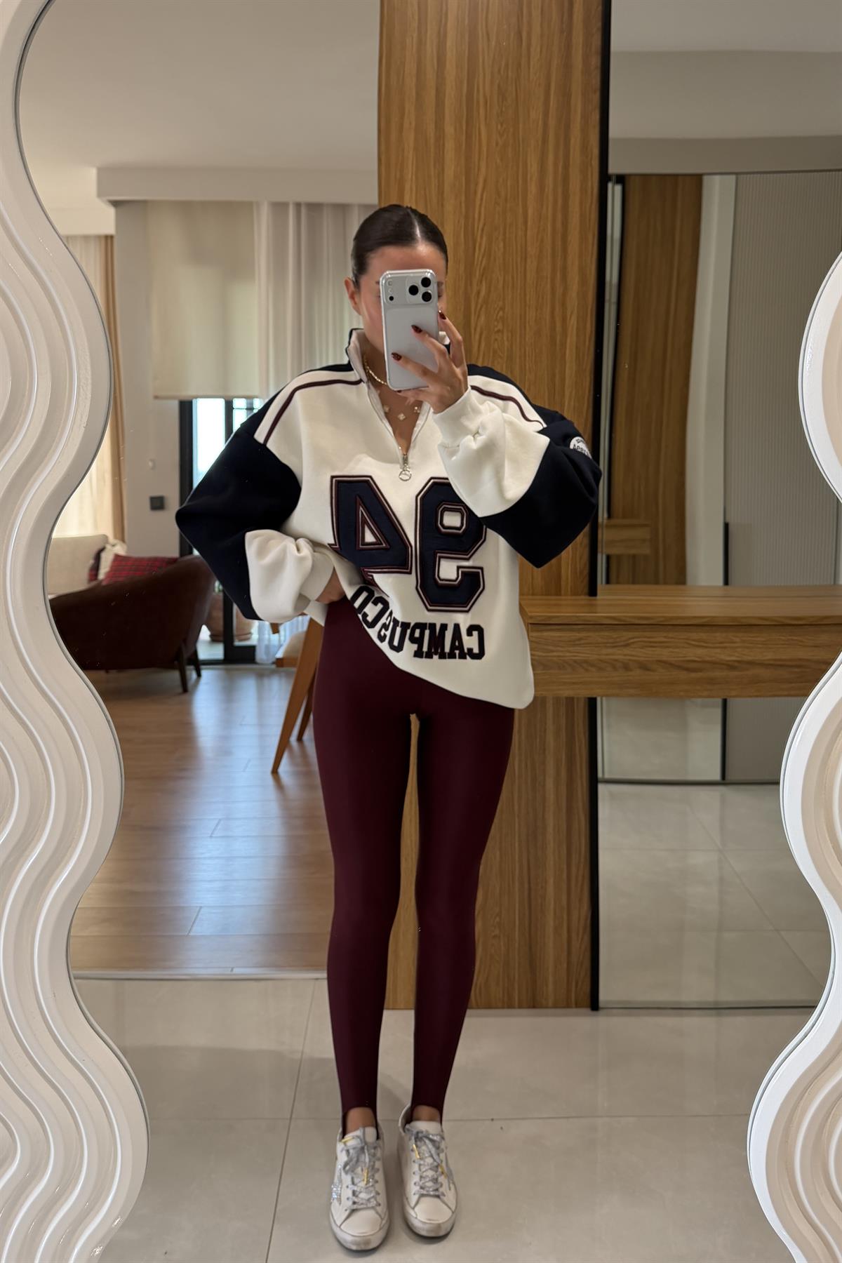 Campusco Fermuarlı Renk Bloklu Oversize Sweatshirt