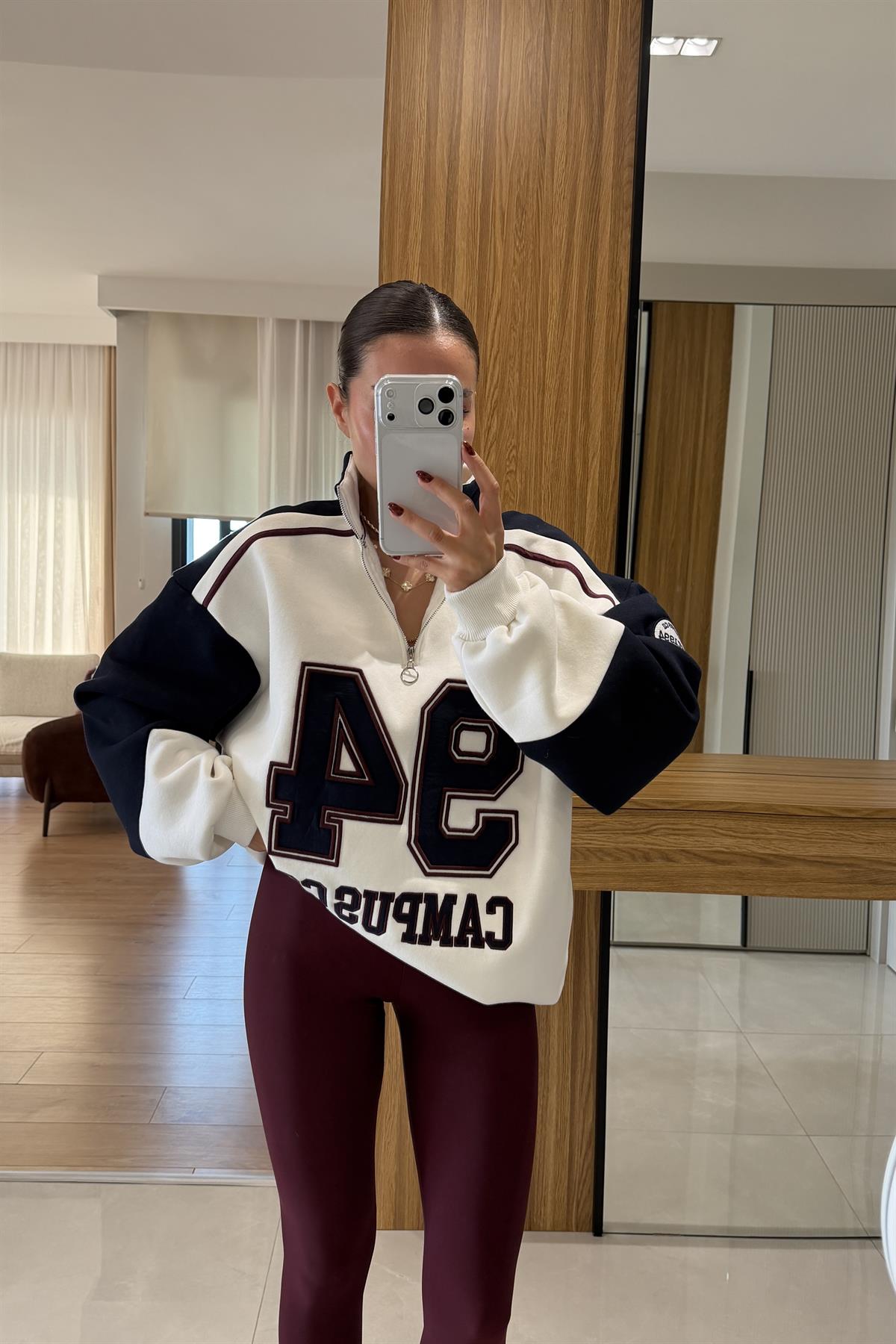 Campusco Fermuarlı Renk Bloklu Oversize Sweatshirt