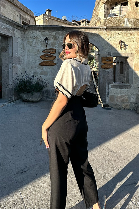 Capiedra kemerli siyah kargo havuç pantolon