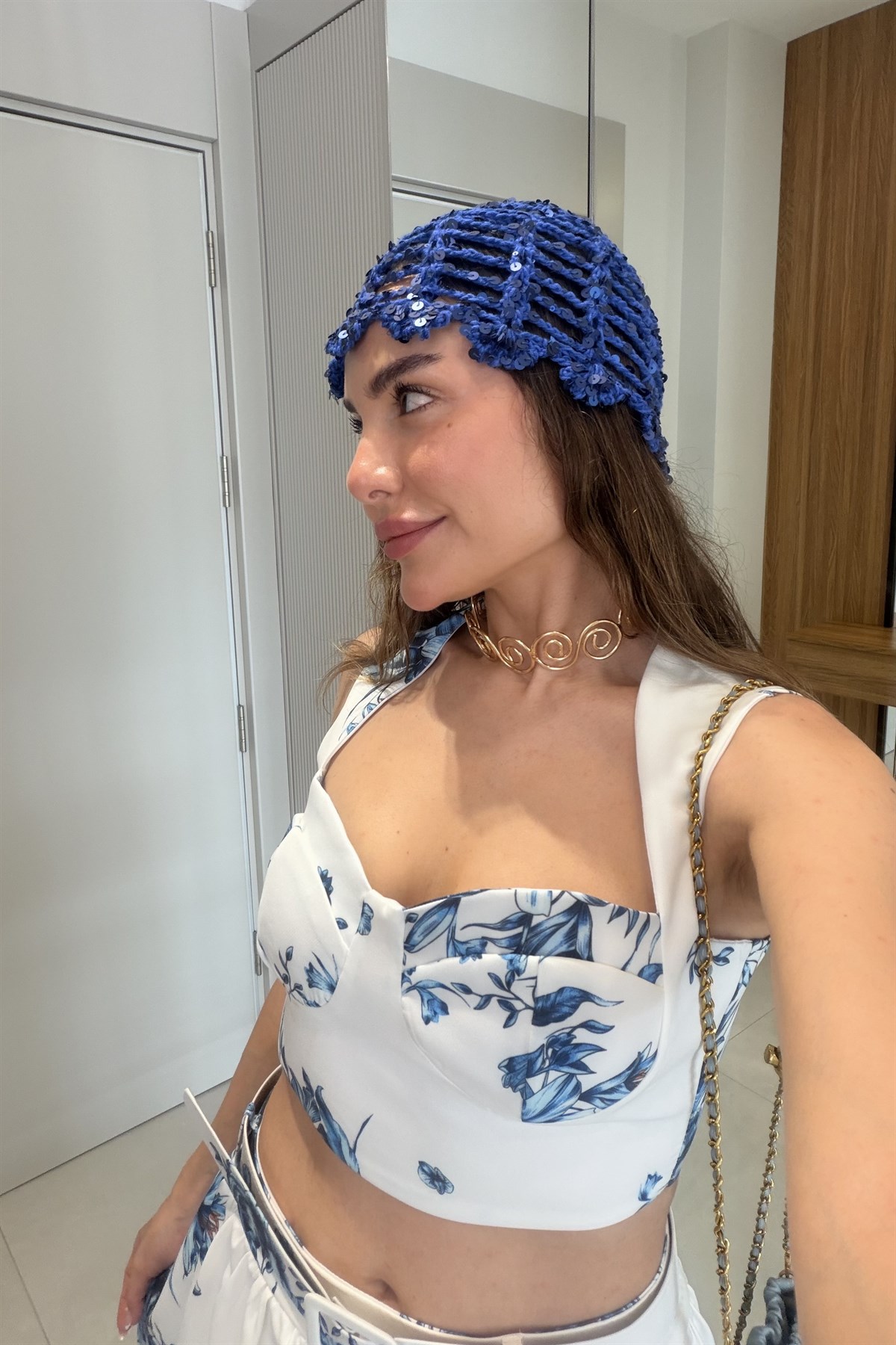 Caprice Saks Mavi Payetli Saç Aksesuarı