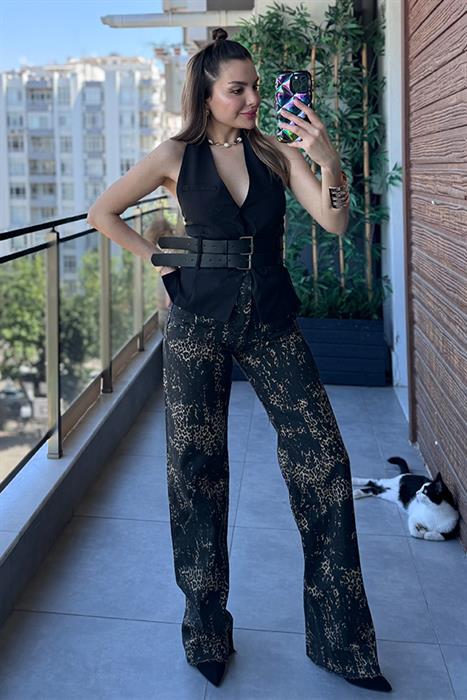 Capsule Koyu Leopar Desen Palazzo Jean