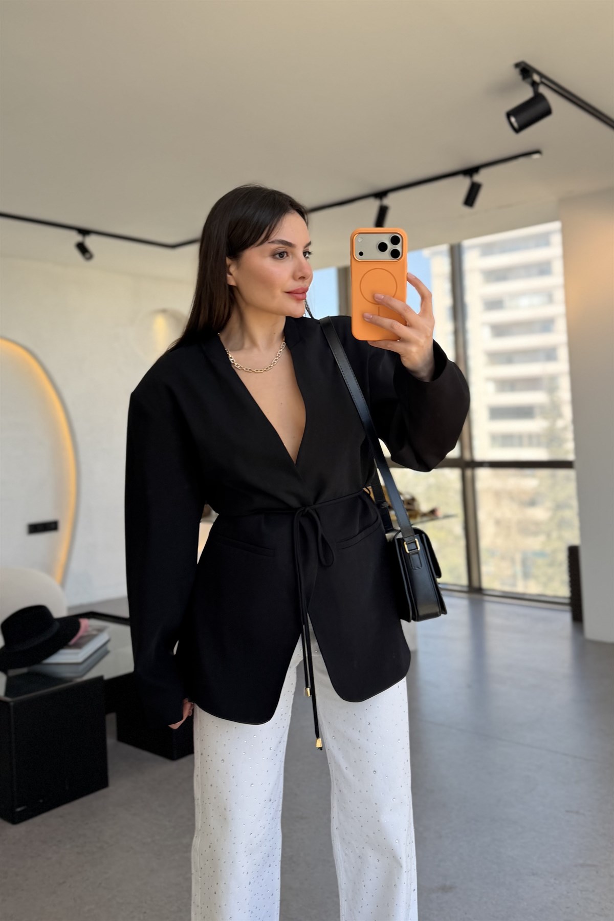 Carena Siyah İpli Vatkalı Blazer Ceket