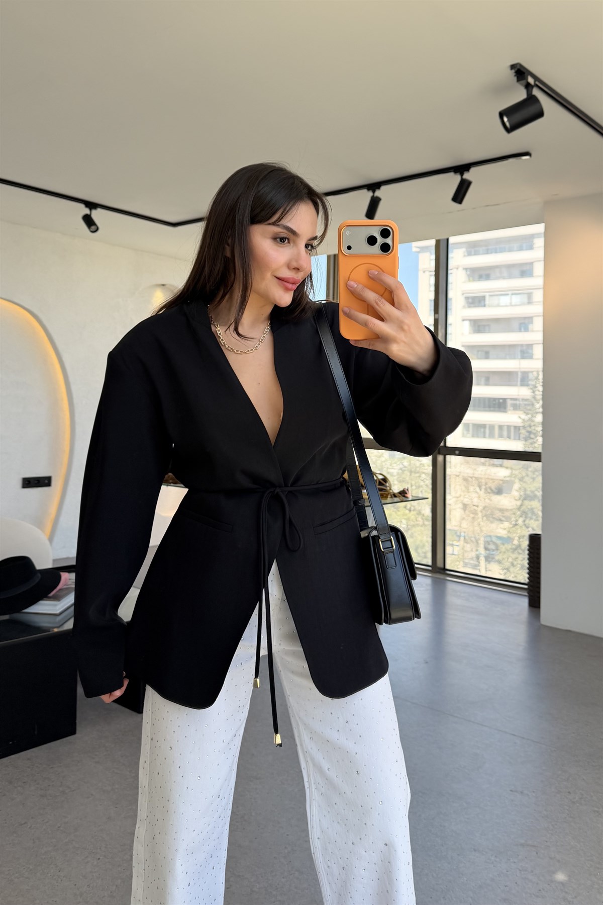 Carena Siyah İpli Vatkalı Blazer Ceket