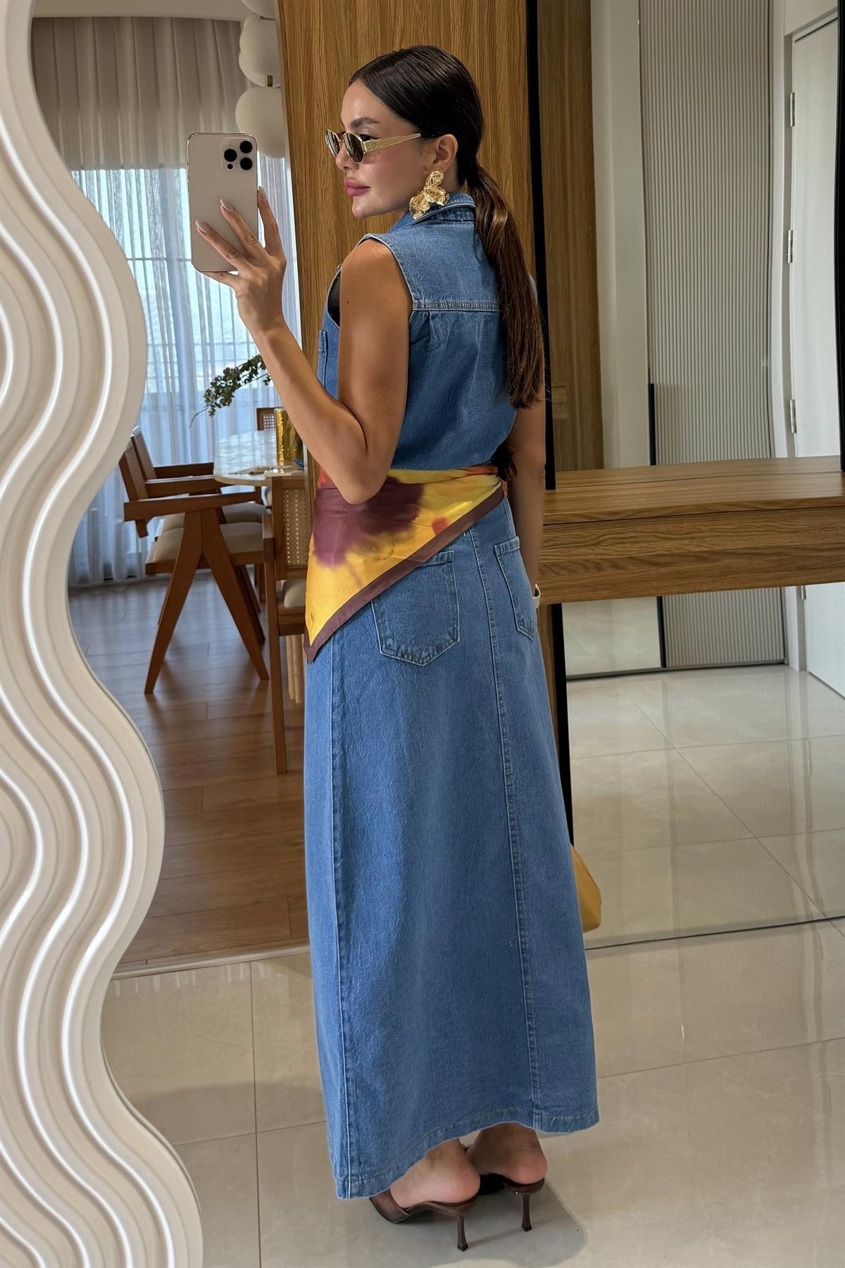 Carla Denim Ön Düğmeli Kolsuz Elbise