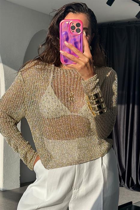 Carleen Parlak Gold Simli Bluz 
