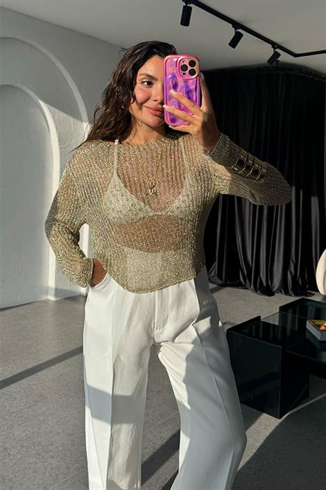 Carleen Parlak Gold Simli Bluz 